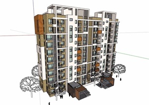 多层详细完整的居住小区楼设计SU(草图大师)模型