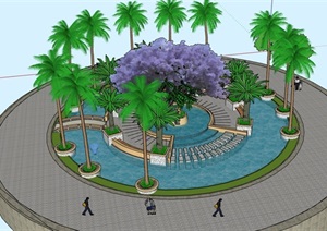 圆形中央水池水景设计SU(草图大师)模型