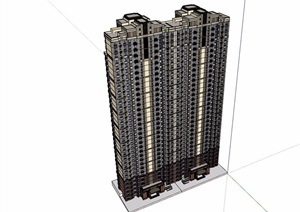 详细的新古典风格住宅高层建筑SU(草图大师)模型