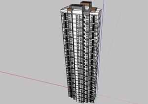 高层详细完整的居住建筑楼SU(草图大师)模型