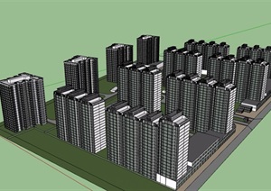 现代高层完整的居住小区建筑楼SU(草图大师)模型