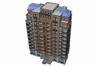 简欧12层详细的居住建筑楼设计SU(草图大师)模型