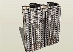 详细完整的居住高层建筑楼设计SU(草图大师)模型