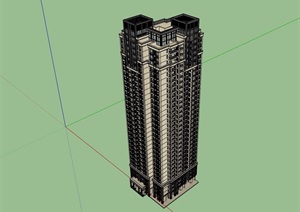 新古典风格完整的居住建筑楼SU(草图大师)模型