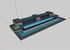 详细的台阶式水池设计SU(草图大师)模型