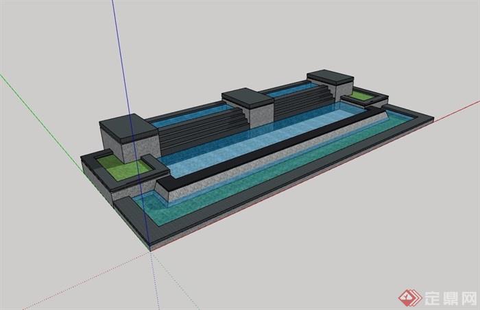 详细的台阶式水池设计su模型