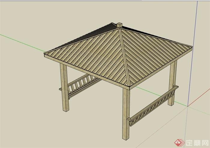 木质详细的完整凉亭设计su模型