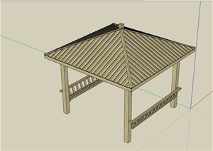 木质详细的完整凉亭设计SU(草图大师)模型