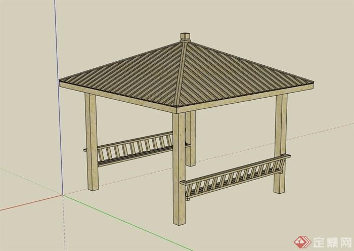木质详细的完整凉亭设计su模型