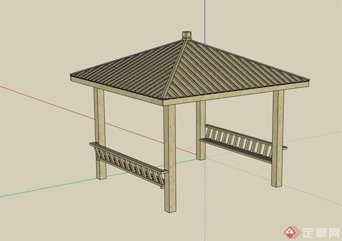木质详细的完整凉亭设计su模型
