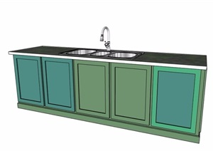 现代风格绿色系洗菜台设计SU(草图大师)模型