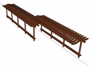 中式木桌详细的廊架SU(草图大师)模型