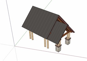 中式风格详细的完整亭子设计SU(草图大师)模型
