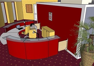 现代风格酒店弧形服务台整体场景设计SU(草图大师)模型