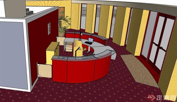 现代风格酒店弧形服务台整体场景设计su模型