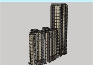 详细的高层居住小区住宅建筑楼SU(草图大师)模型