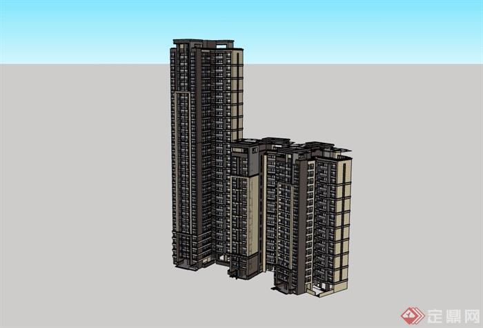 详细的高层居住小区住宅建筑楼su模型