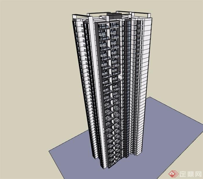 某详细的高层居住建筑楼su模型