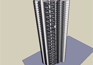 某详细的高层居住建筑楼SU(草图大师)模型