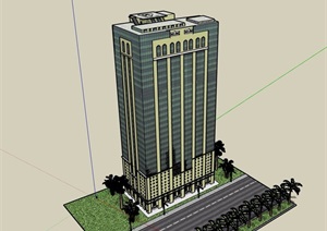 高层银行详细的办公建筑楼SU(草图大师)模型