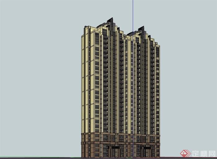 新古典风格详细的高层居住楼建筑su模型