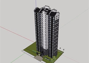 某中式详细的居住高层建筑楼设计SU(草图大师)模型