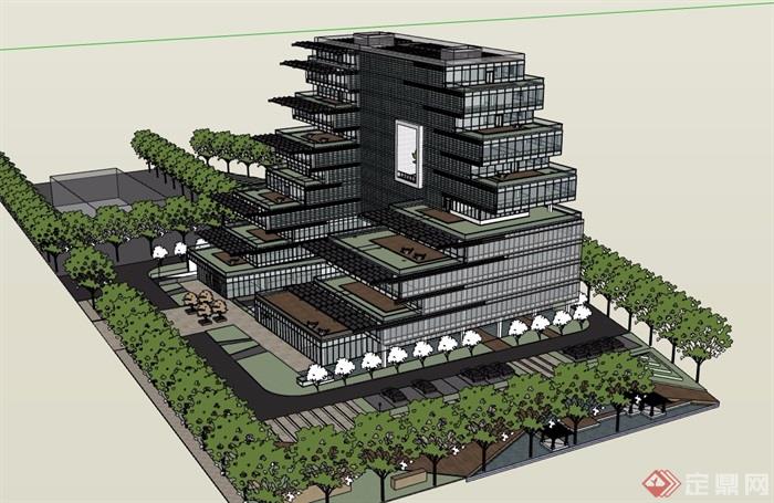 详细的独特高层办公建筑楼设计su模型