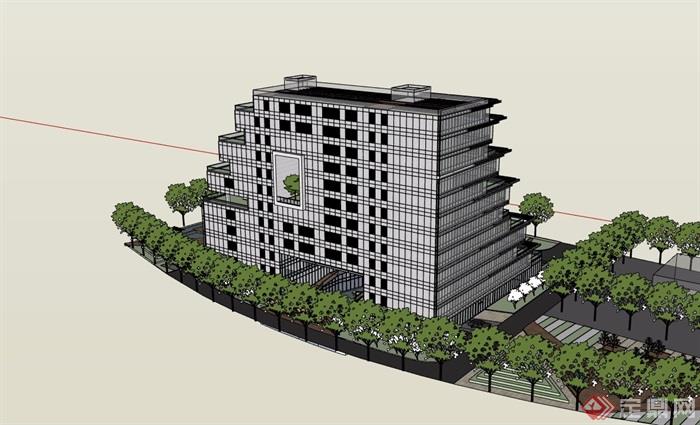 详细的独特高层办公建筑楼设计su模型