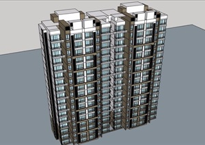 现代高层详细的居住建筑楼设计SU(草图大师)模型