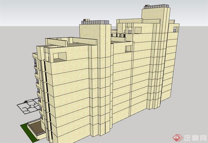 现代多层详细的居住楼设计su模型