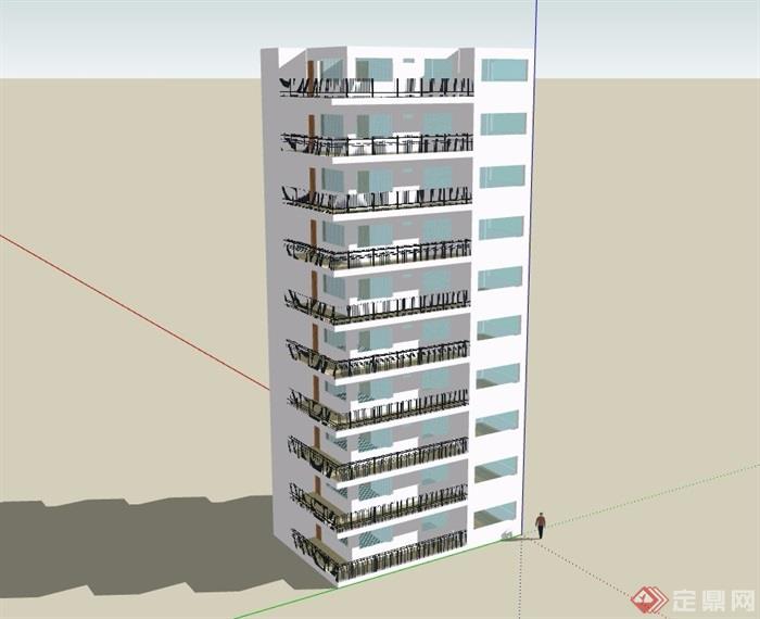 10层含阳台住宅建筑楼设计su模型