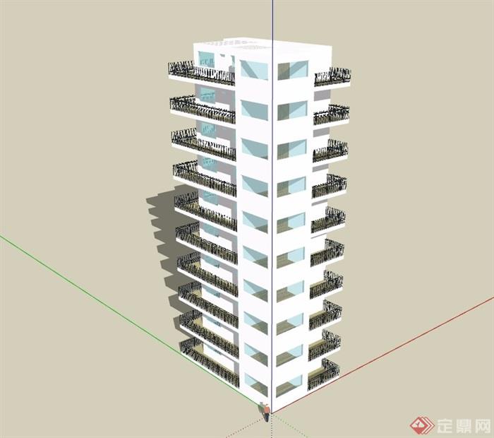 10层含阳台住宅建筑楼设计su模型