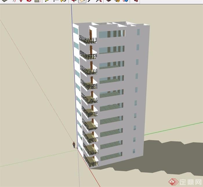 10层含阳台住宅建筑楼设计su模型