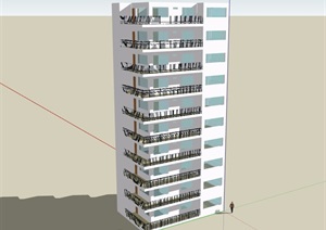 10层含阳台住宅建筑楼设计SU(草图大师)模型