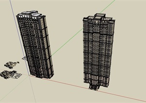两栋详细的高层居住建筑楼设计SU(草图大师)模型