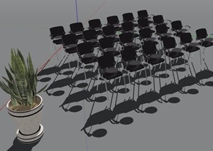 会议室椅子组合及盆栽SU(草图大师)模型