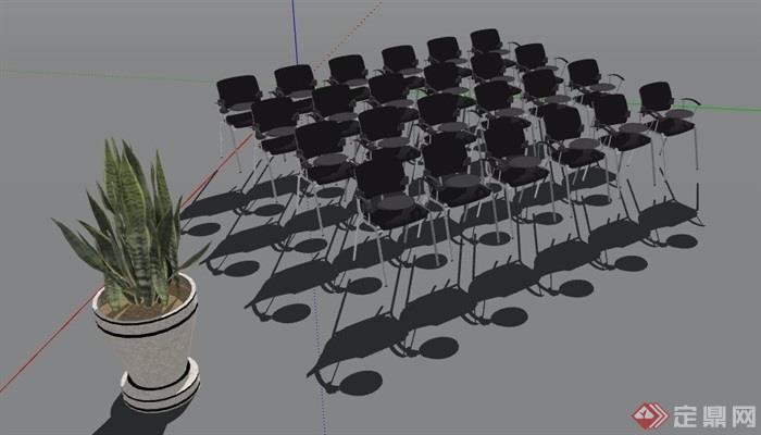 会议室椅子组合及盆栽su模型