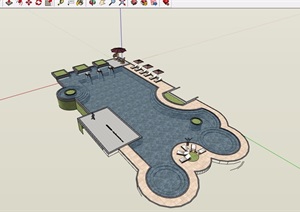 喷泉泳池详细景观设计SU(草图大师)模型