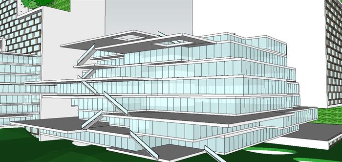 水平楼板出挑体块堆叠穿插创意绿色生态高层办公楼创业产业园区(3)