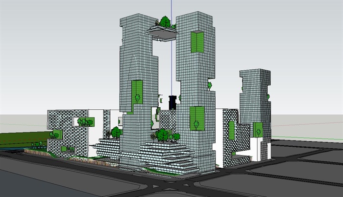 水平楼板出挑体块堆叠穿插创意绿色生态高层办公楼创业产业园区(4)