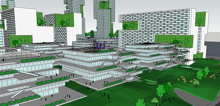 水平楼板出挑体块堆叠穿插创意绿色生态高层办公楼创业产业园区(6)