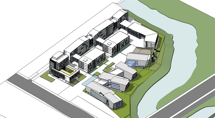 梯形滨湖基地有机发散向心式创业产业园区规划办公楼建筑设计原创