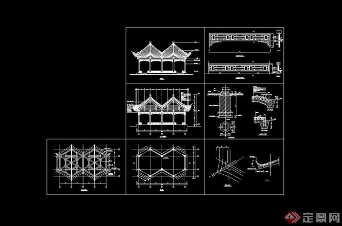 木质六角连亭cad施工图