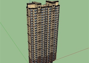 高层详细的新古典风格住宅建筑楼SU(草图大师)模型