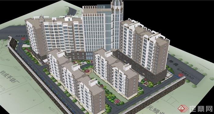 现代商业住宅多层小区建筑规划设计su模型