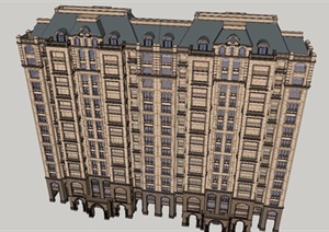 法式高层详细的居住小区楼SU(草图大师)模型