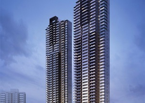 高层住宅详细建筑楼设计SU(草图大师)模型及效果图
