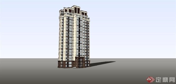 新古典曲苑住宅项目18+1住宅建筑楼设计su模型