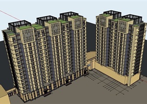 新古典风格详细的商业住宅楼设计SU(草图大师)模型