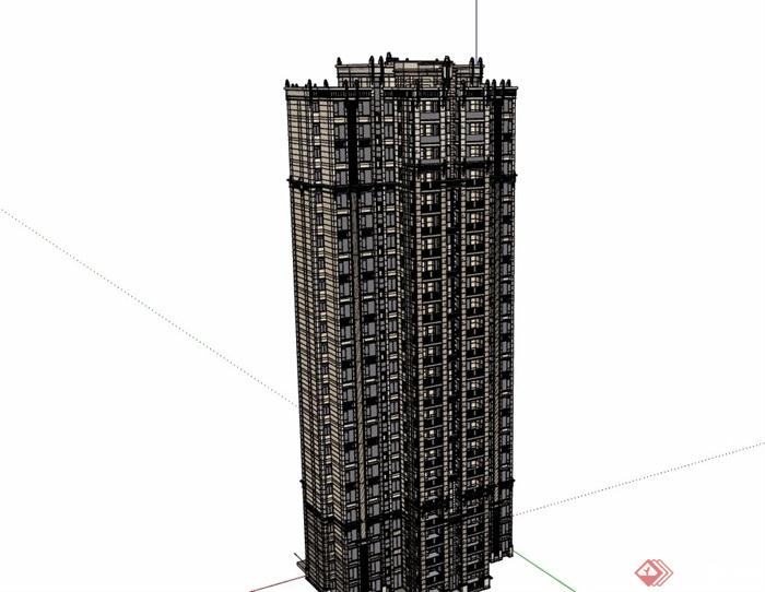 新古典风格详细完整的住宅高层建筑楼设计su模型